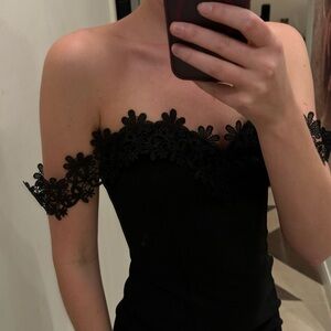 Black Lace Off the Shoulder Mini Dress